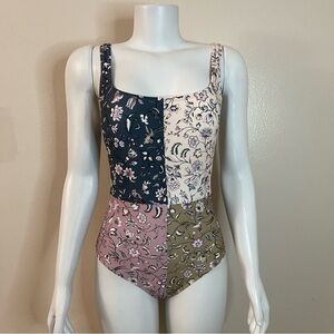 Summer blue multi color floral print  one piece swimsuit